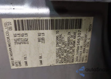 2010 Nissan Altima 2.5 S from USA, damaged, VIN 1N4AL2AP8AN566307